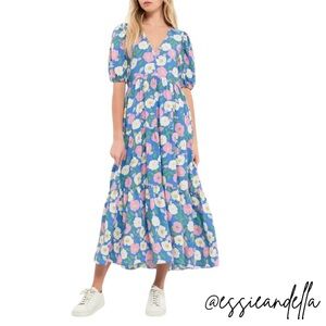 English Factory Blue Puff Sleeve Maxi Dress